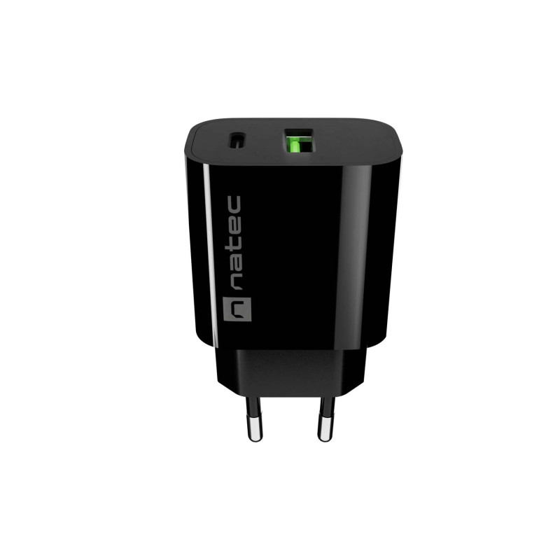 Univerzálna nabíjačka Natec RIBERA 20 W, 1X USB-A + 1X USB-C, čierna