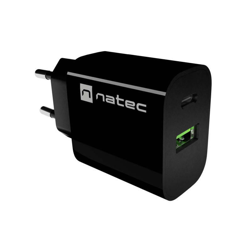 Univerzálna nabíjačka Natec RIBERA 20 W, 1X USB-A + 1X USB-C, čierna