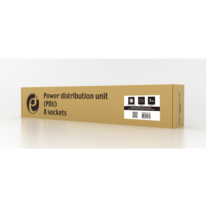 Gembird PDU 8 schucko, C14, 1U, 10 A, 3m