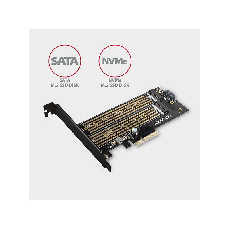 AXAGON PCEM2-D, PCIe x4 - M.2 NVMe M-key + SATA B-key slot adaptér, vr. LP