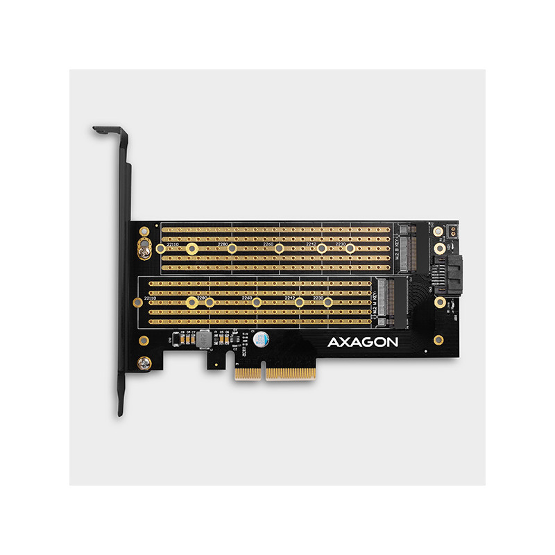 AXAGON PCEM2-D, PCIe x4 - M.2 NVMe M-key + SATA B-key slot adaptér, vr. LP