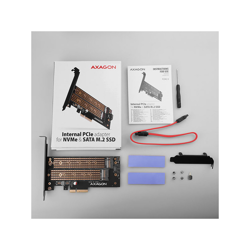 AXAGON PCEM2-D, PCIe x4 - M.2 NVMe M-key + SATA B-key slot adaptér, vr. LP