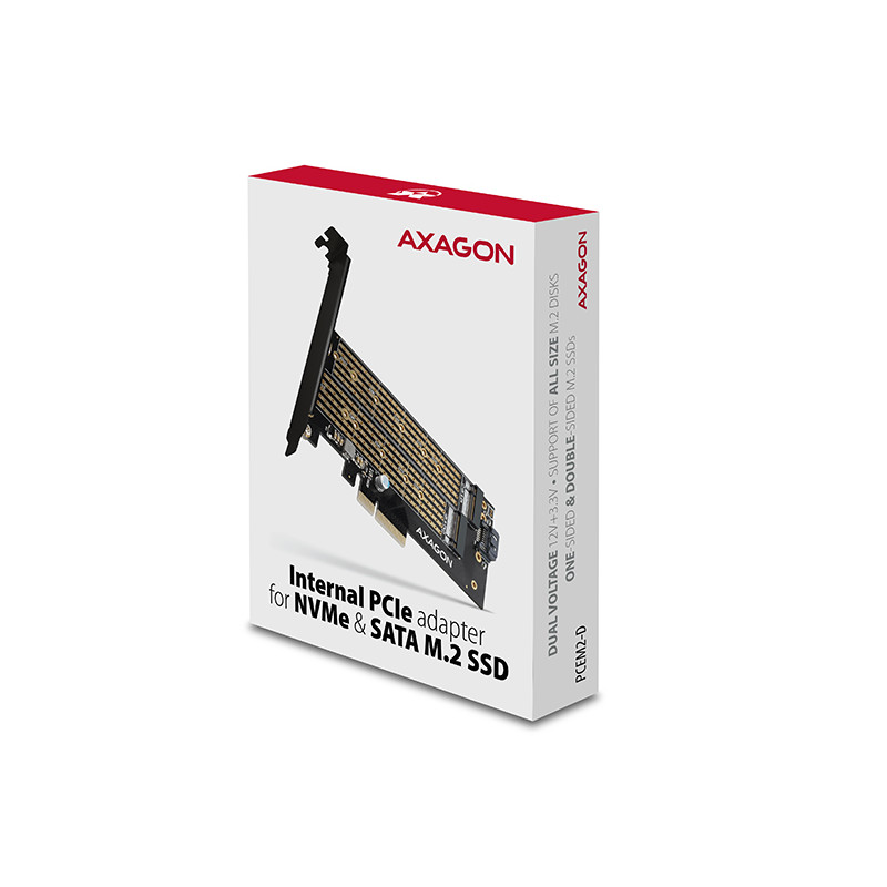 AXAGON PCEM2-D, PCIe x4 - M.2 NVMe M-key + SATA B-key slot adaptér, vr. LP