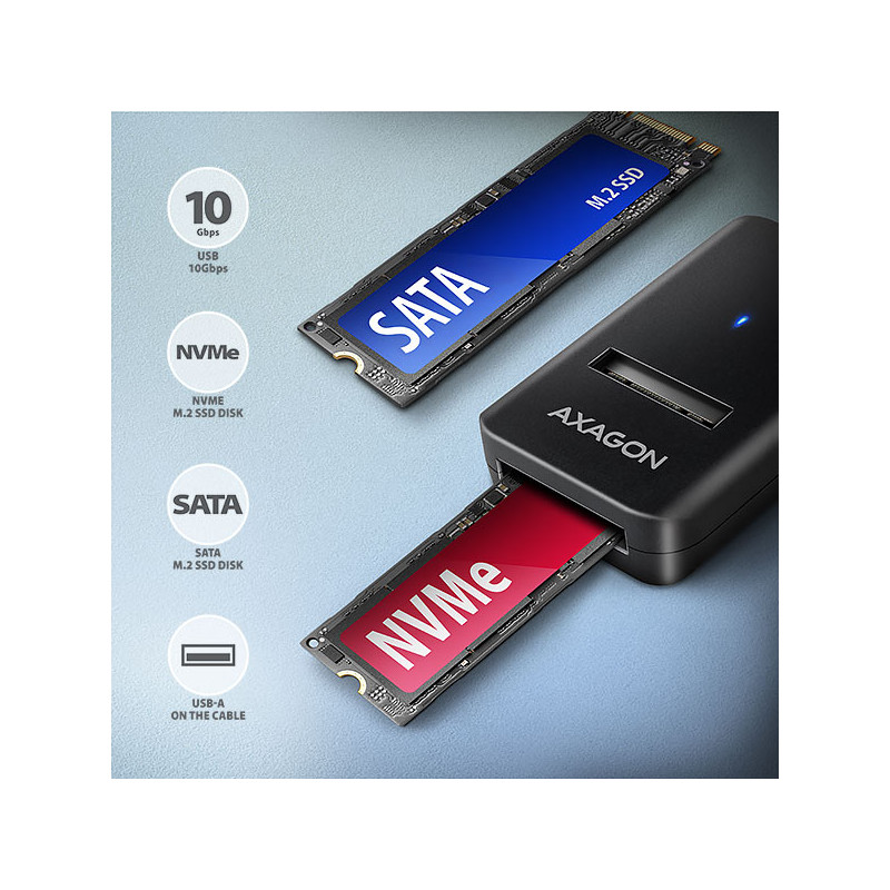 AXAGON ADM2-AM USB-A 10Gbps - M.2 NVMe & SATA SSD adaptér, kábel USB-A 10cm