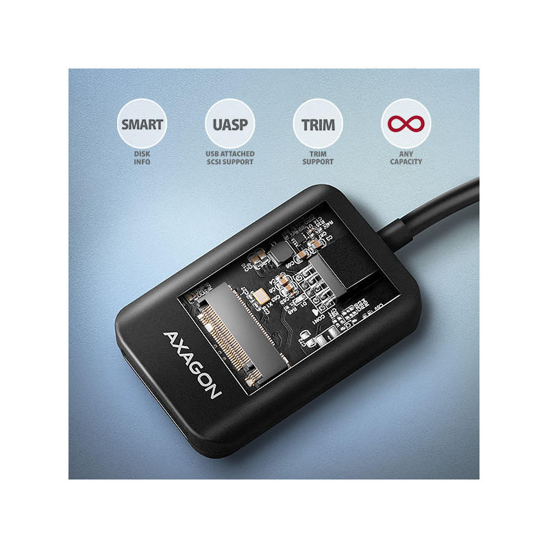 AXAGON ADM2-AM USB-A 10Gbps - M.2 NVMe & SATA SSD adaptér, kábel USB-A 10cm