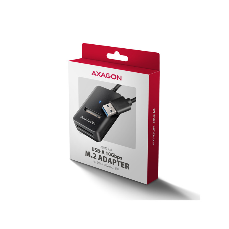 AXAGON ADM2-AM USB-A 10Gbps - M.2 NVMe & SATA SSD adaptér, kábel USB-A 10cm