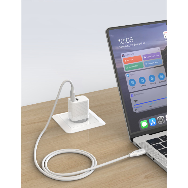 ER - TPU KÁBEL USB-C / USB-C 1,5M, 5A, 100W BIELÝ