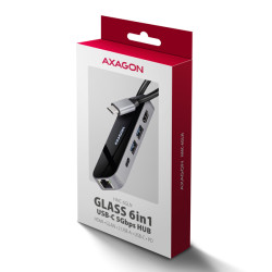 AXAGON HMC-6GLN, USB 5Gbps húb, 2x USB-A, USB-C, HDMI 4k/60Hz, RJ-45 GLAN, PD 100W, kábel USB-C 20cm