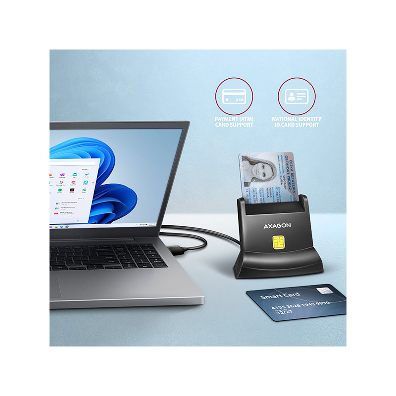 AXAGON CRE-SM4N, USB-A čítačka kontaktných kariet Smart Card (eObčanka), stojanková, kábel 1.3 m
