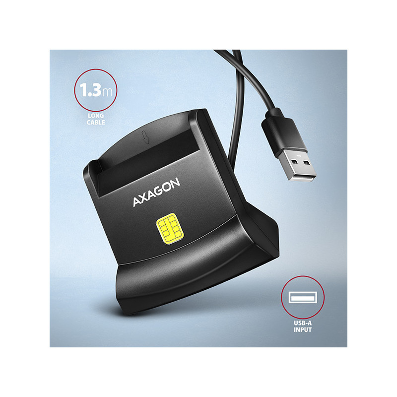 AXAGON CRE-SM4N, USB-A čítačka kontaktných kariet Smart Card (eObčanka), stojanková, kábel 1.3 m