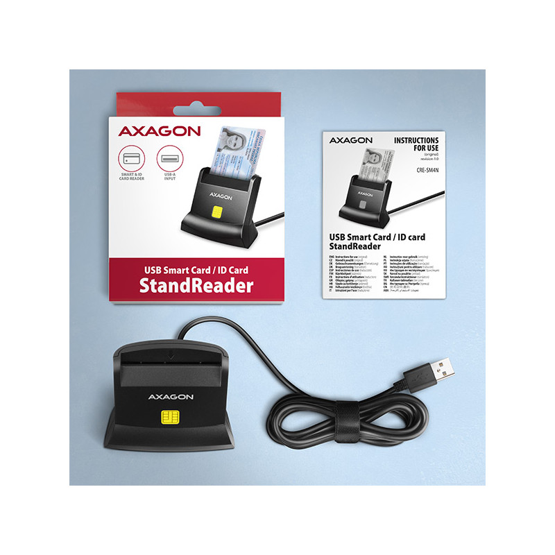 AXAGON CRE-SM4N, USB-A čítačka kontaktných kariet Smart Card (eObčanka), stojanková, kábel 1.3 m