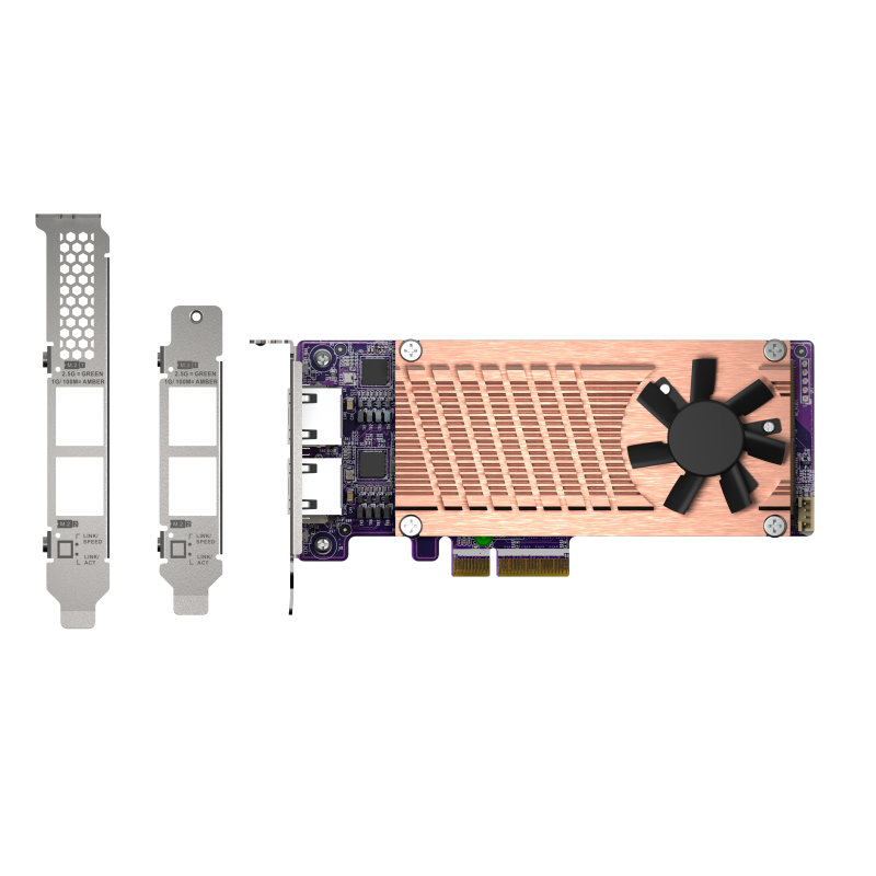 QNAP QM2 series, 2 x PCIe 2280 M.2 SSD slots, PCIe Gen3 x 4, 2 x Intel I225LM 2.5GbE NBASE-T port