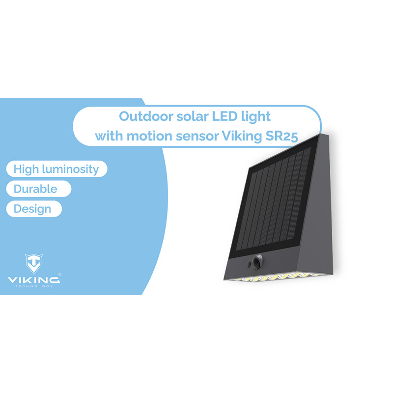 Vonkajšie solárne LED svetlo Viking SR25/Pohybový senzor/1000 lm/4 režimy/IP54/denná biela