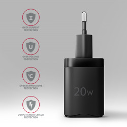 AXAGON ACU-PQ20 nabíjačka do siete 20W, 2x port (USB-A + USB-C), PD3.0/PPS/QC4+/AFC/Apple, čierna