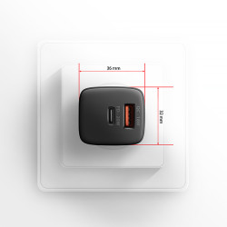 AXAGON ACU-PQ20 nabíjačka do siete 20W, 2x port (USB-A + USB-C), PD3.0/PPS/QC4+/AFC/Apple, čierna