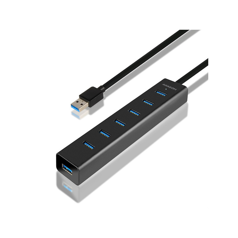 AXAGON HUE-SA7BP, 7x USB 3.0 ALU CHARGING húb, vr. AC adaptéra, kábel USB-A 40cm