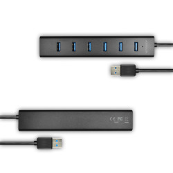 AXAGON HUE-SA7BP, 7x USB 3.0 ALU CHARGING húb, vr. AC adaptéra, kábel USB-A 40cm