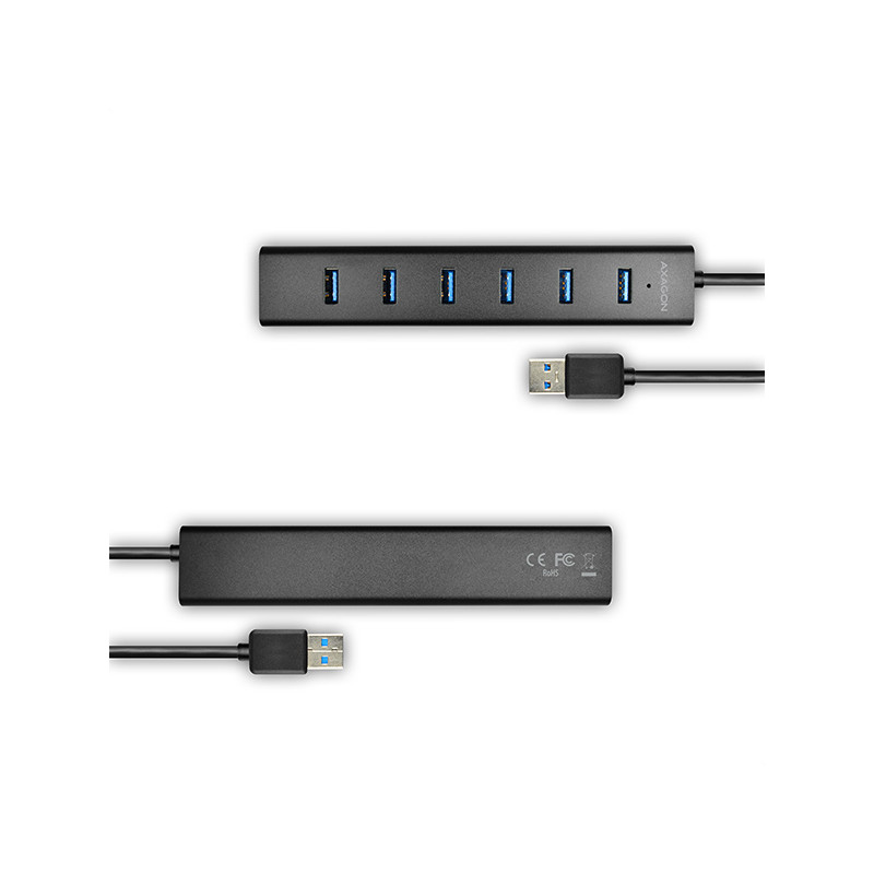 AXAGON HUE-SA7BP, 7x USB 3.0 ALU CHARGING húb, vr. AC adaptéra, kábel USB-A 40cm
