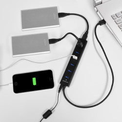 AXAGON HUE-SA7BP, 7x USB 3.0 ALU CHARGING húb, vr. AC adaptéra, kábel USB-A 40cm