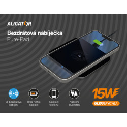 ALIGATOR bezdrôtová nabíjačka Aligator Pure-Pad 15W, čierna