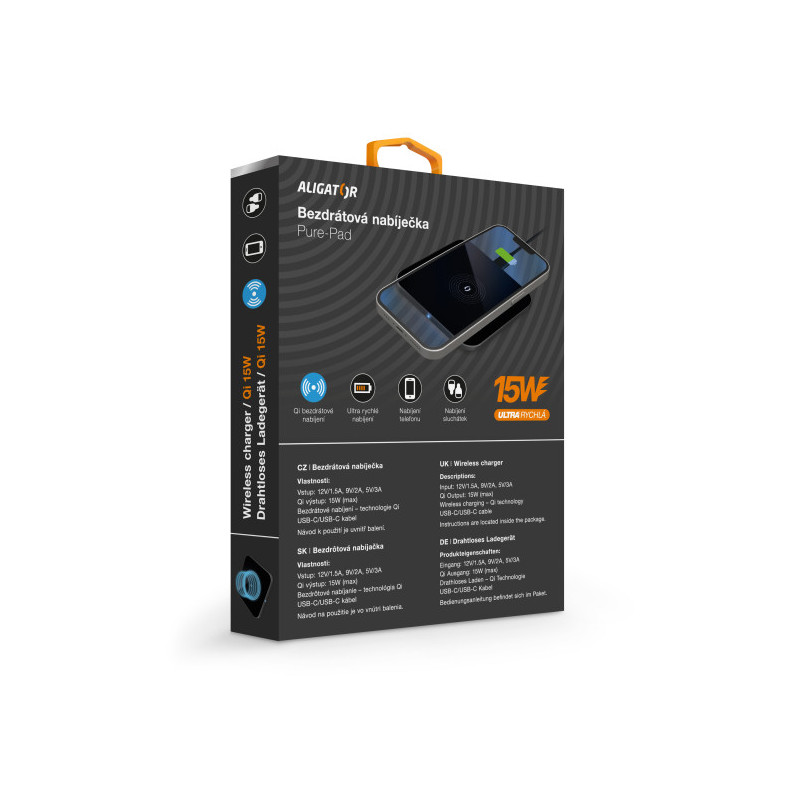 ALIGATOR bezdrôtová nabíjačka Aligator Pure-Pad 15W, čierna
