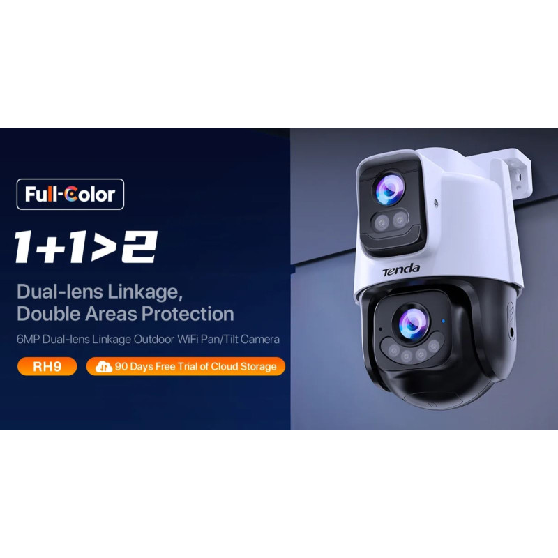 Tenda RH9-WCA - Vonkajšia otočná Dual Lens IP65 WiFi 6 MPx kamera, nočná LED, audio, detekcia, CZ app