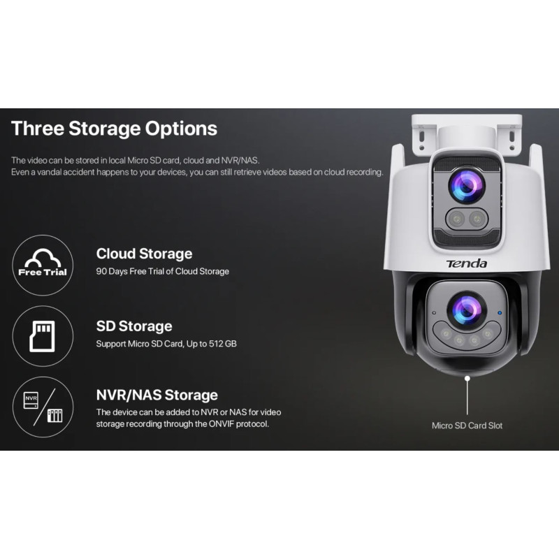 Tenda RH9-WCA - Vonkajšia otočná Dual Lens IP65 WiFi 6 MPx kamera, nočná LED, audio, detekcia, CZ app