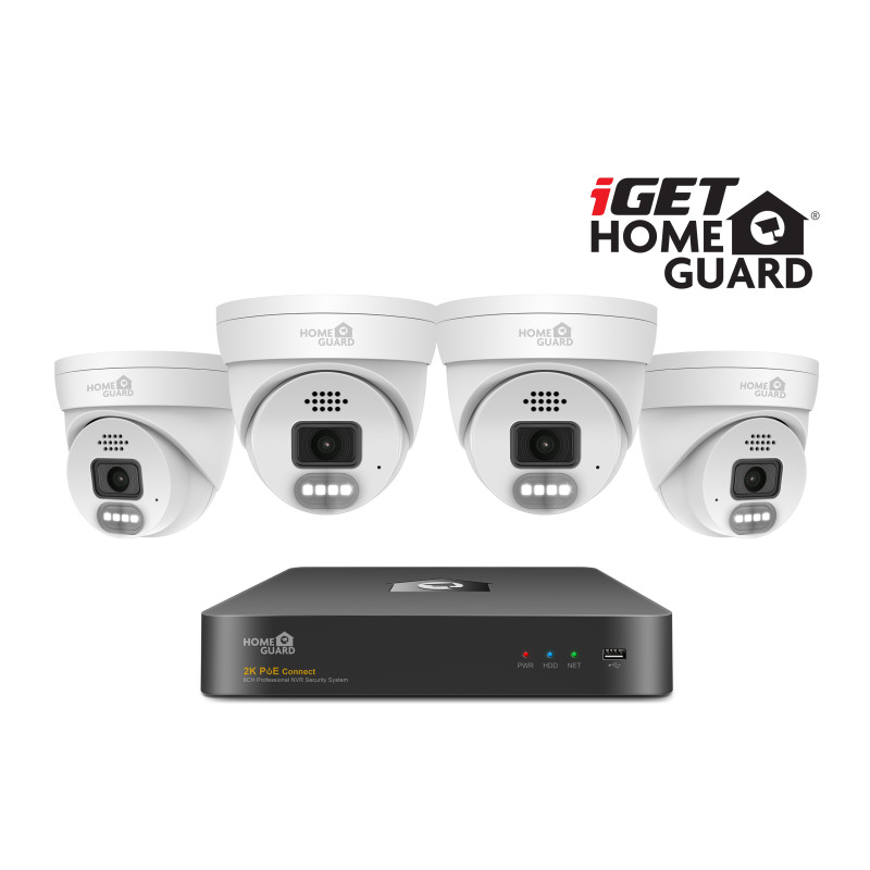 iGET HGNVK84804 - kamerový PoE set, 2K rozlíšenie, 8CH NVR + 4x kamera so zvukom, IR + LED, CZ app