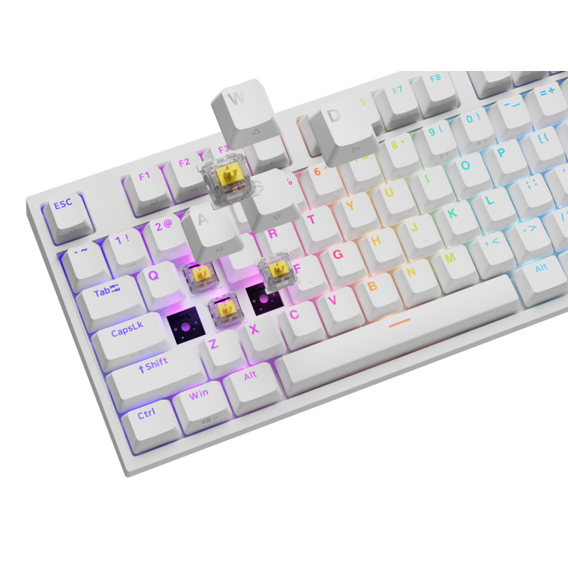 Herná mechanická klávesnica Genesis THOR 404/RGB/Gateron Yellow Pro/Drôtové USB-A/US layout/Biela