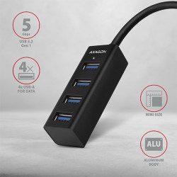 AXAGON HUE-M1C, 4x USB 3.2 Gen 1 MINI húb, kovový, kábel USB-C 20cm