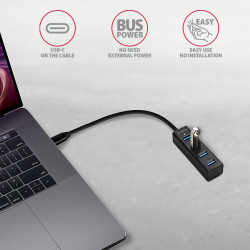 AXAGON HUE-M1C, 4x USB 3.2 Gen 1 MINI húb, kovový, kábel USB-C 20cm