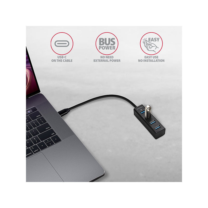 AXAGON HUE-M1C, 4x USB 3.2 Gen 1 MINI húb, kovový, kábel USB-C 20cm