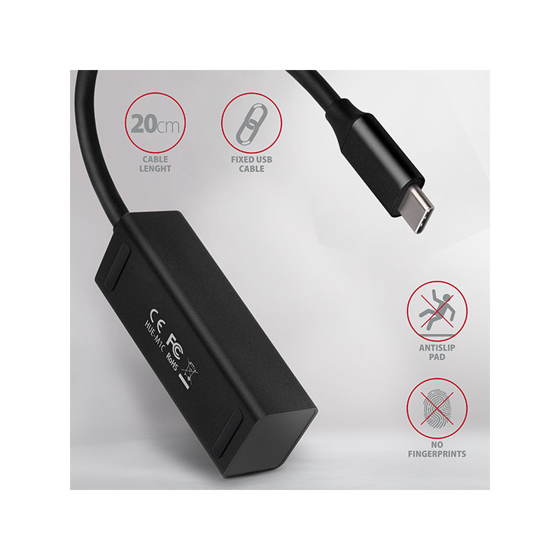 AXAGON HUE-M1C, 4x USB 3.2 Gen 1 MINI húb, kovový, kábel USB-C 20cm