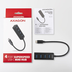 AXAGON HUE-M1C, 4x USB 3.2 Gen 1 MINI húb, kovový, kábel USB-C 20cm
