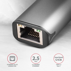 AXAGON ADE-25RC USB-A 3.2 Gen 1 - 2.5 Gigabit Ethernet sieťová karta, Realtek 8156, auto install, sivá