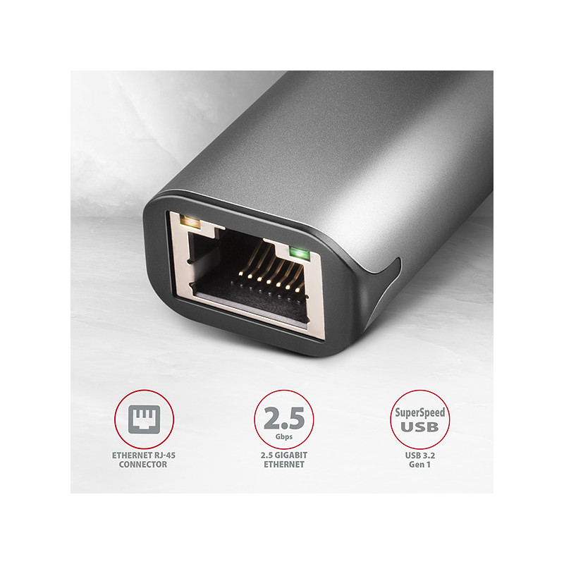 AXAGON ADE-25RC USB-A 3.2 Gen 1 - 2.5 Gigabit Ethernet sieťová karta, Realtek 8156, auto install, sivá