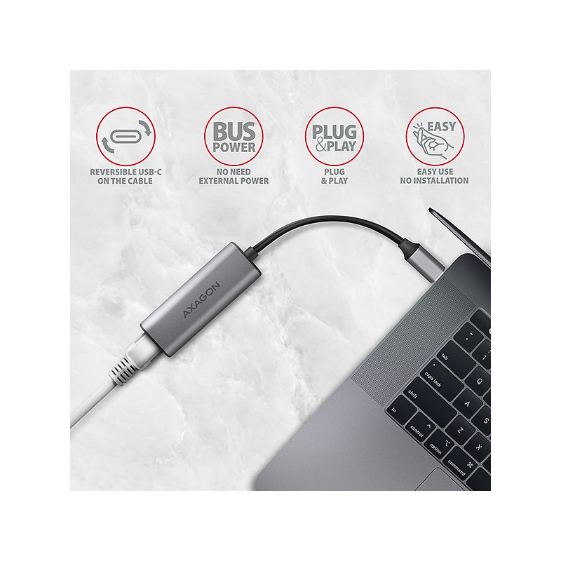 AXAGON ADE-25RC USB-A 3.2 Gen 1 - 2.5 Gigabit Ethernet sieťová karta, Realtek 8156, auto install, sivá