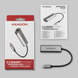 AXAGON ADE-25RC USB-A 3.2 Gen 1 - 2.5 Gigabit Ethernet sieťová karta, Realtek 8156, auto install, sivá