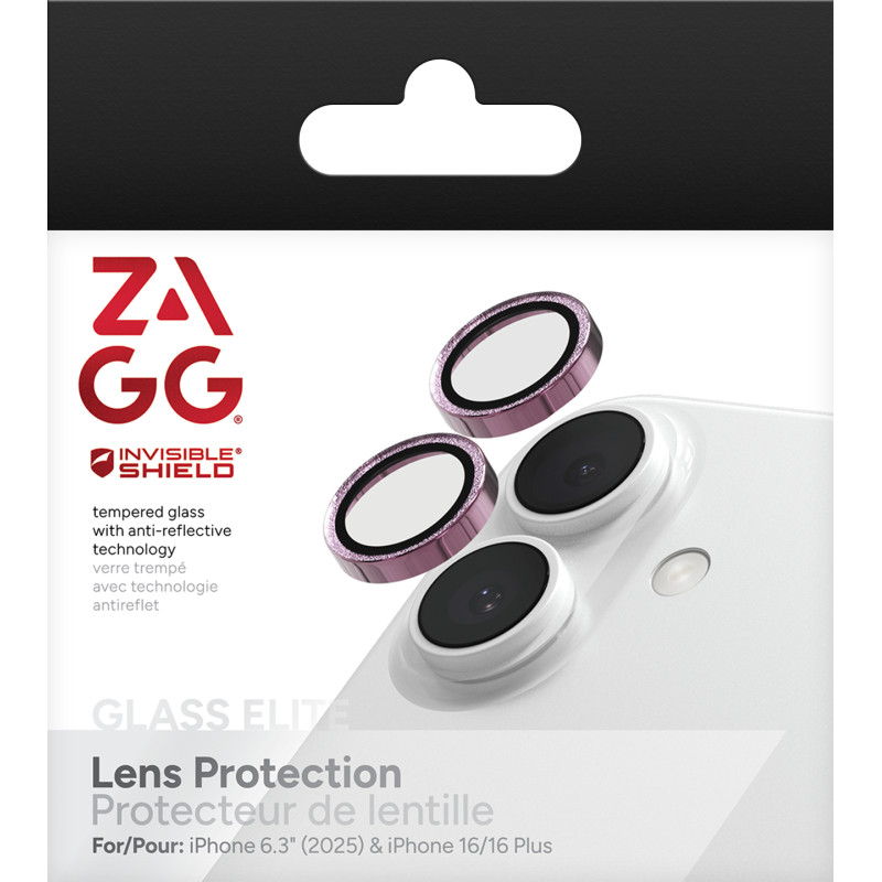 ZAGG Ochranná šošovka Premium pre Apple iPhone 17/16/16+ - ružová trblietka