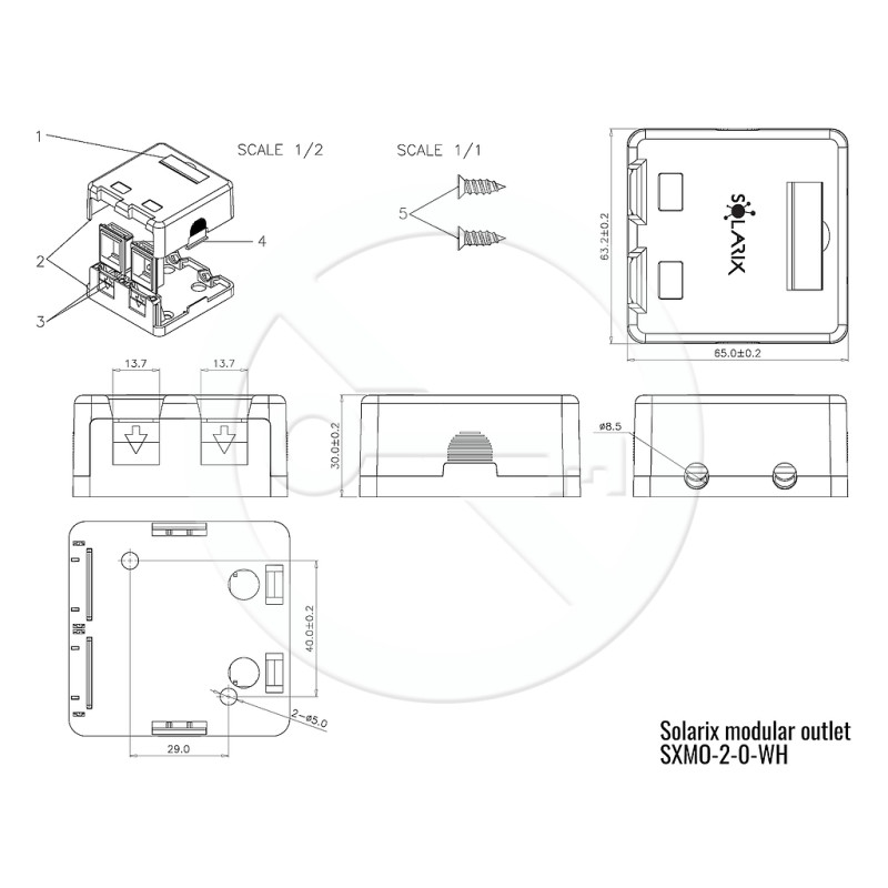 Zásuvka modulárna Solarix pre 2 keystony na omítku biela SXMO-2-0-WH