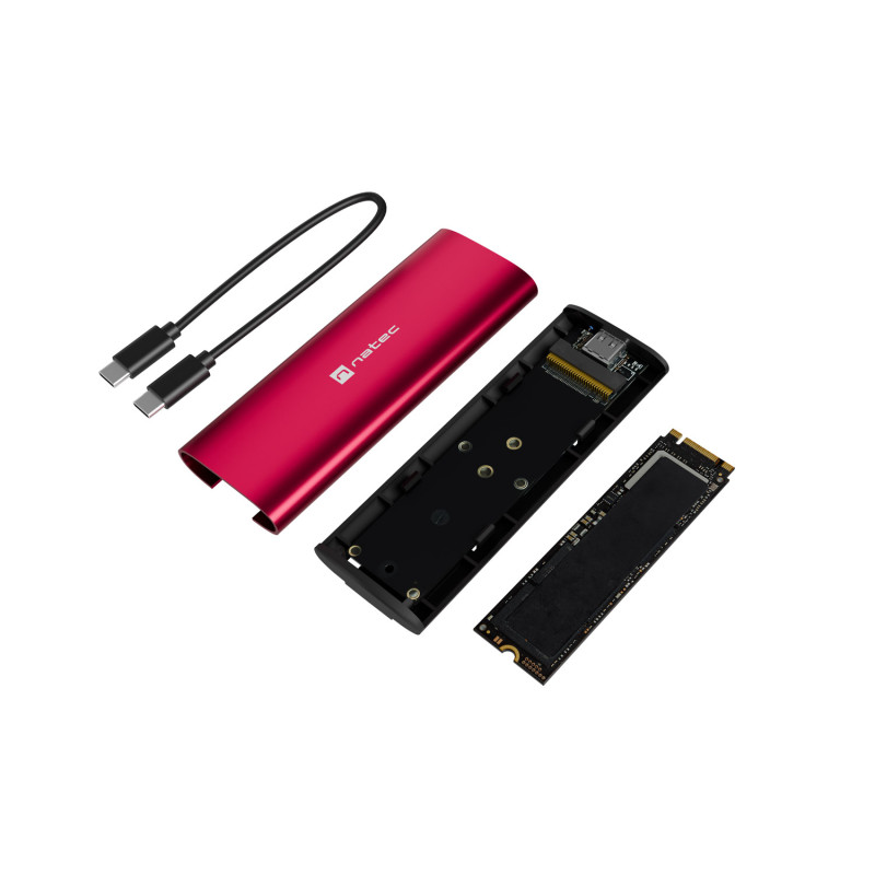 Externý box pre SSD Natec RHINO M.2 NVME LITE USB-C 3.2 GEN 2, hliníkové telo, RUBY RED