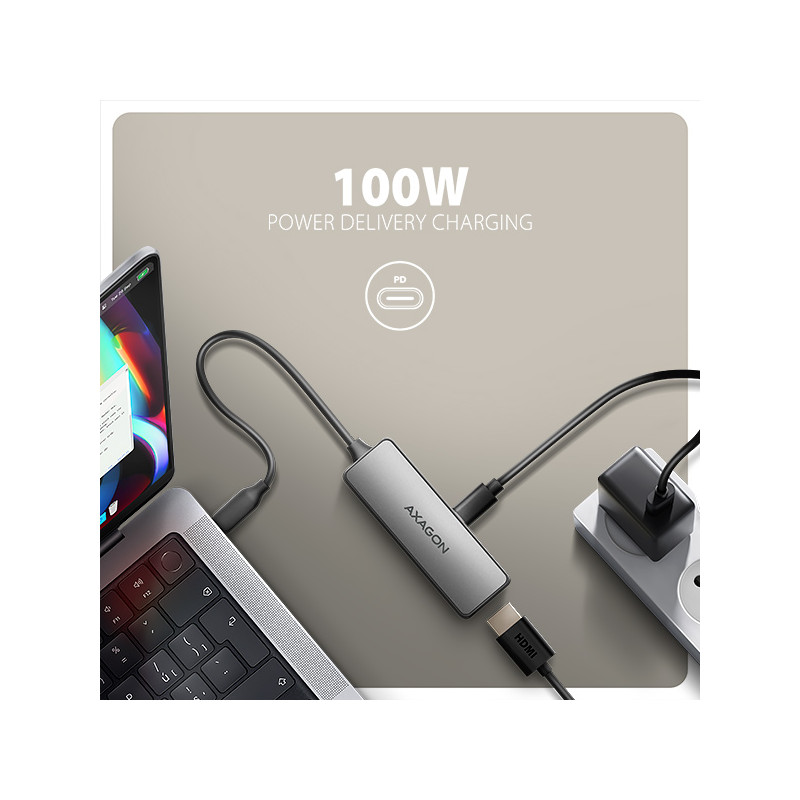 AXAGON RVC-HI8KPD, USB-C - HDMI 2.1 redukcia/adapter, 8K/60Hz, 4K/144Hz, HDR10+, PD100W