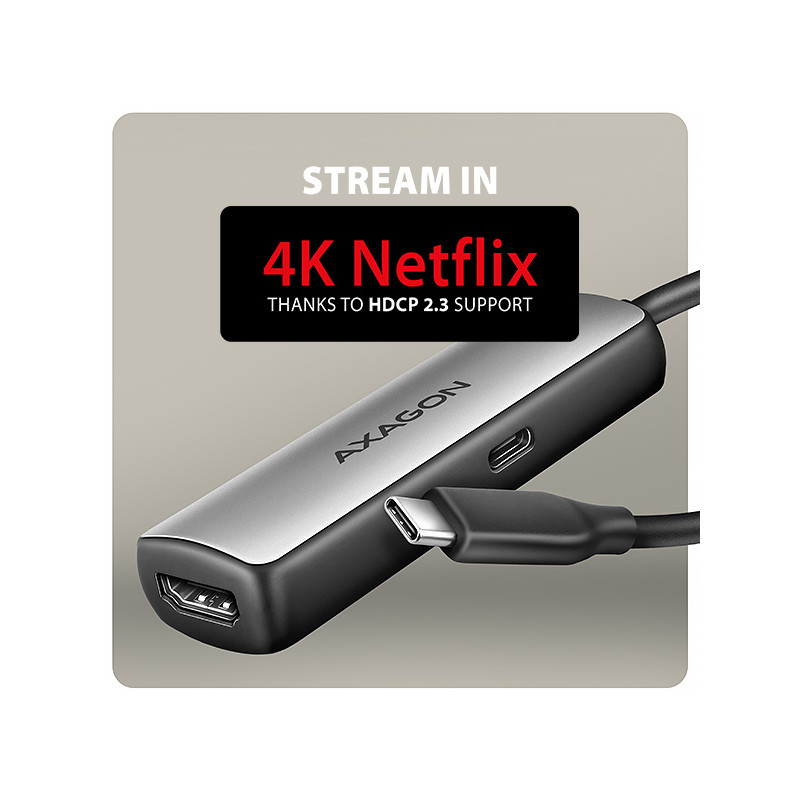 AXAGON RVC-HI8KPD, USB-C - HDMI 2.1 redukcia/adapter, 8K/60Hz, 4K/144Hz, HDR10+, PD100W