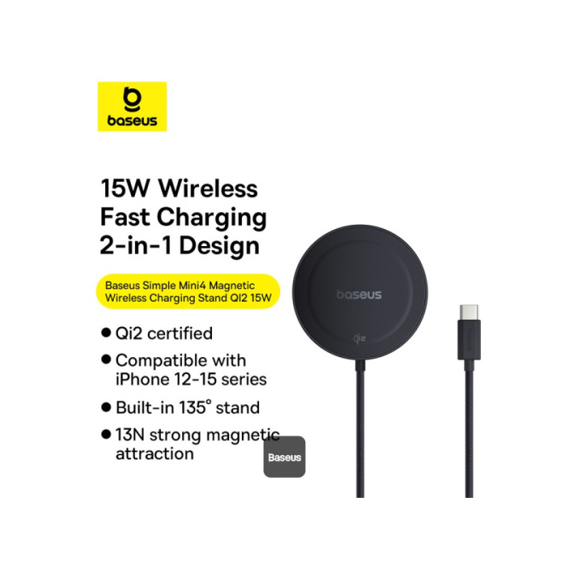NONAME - Baseus bezdrôtová nabíjacia magnetická podložka Simple Mini4 Qi2 15W čierna