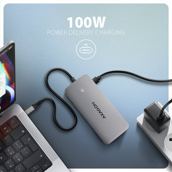 AXAGON HMC-CUB83X2, USB 10Gbps húb, 2x USB-A, USB-C, HDMI a DP 4k/144Hz, RJ-45, PD 100W, kábel 15cm