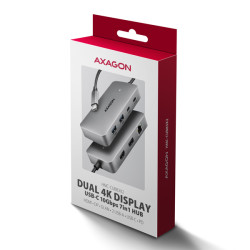 AXAGON HMC-CUB83X2, USB 10Gbps húb, 2x USB-A, USB-C, HDMI a DP 4k/144Hz, RJ-45, PD 100W, kábel 15cm