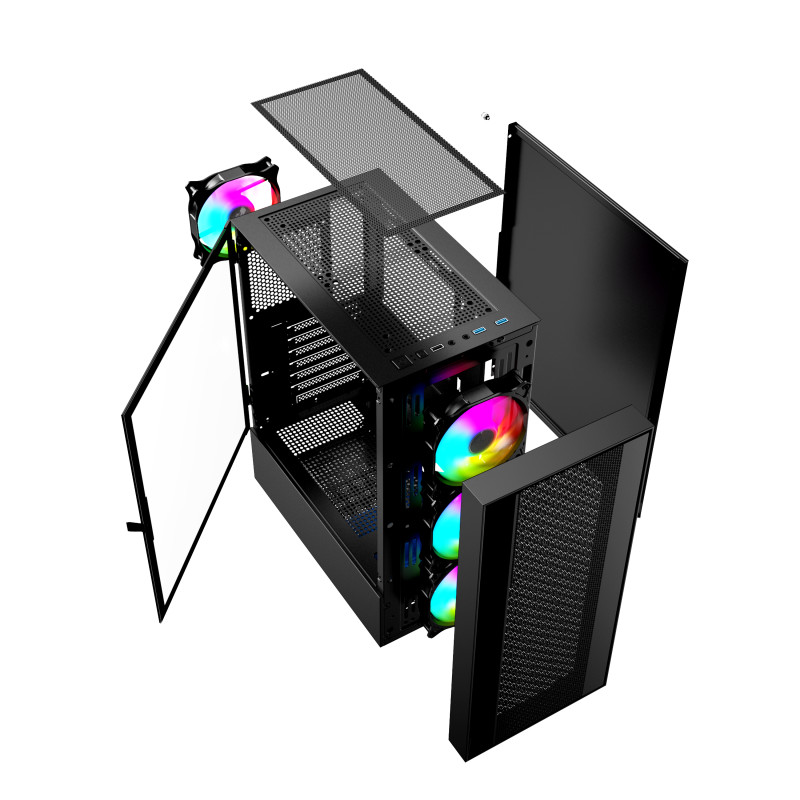Gembird Fornax 4000 ARGB/Midi Tower/Transpar./Čierna