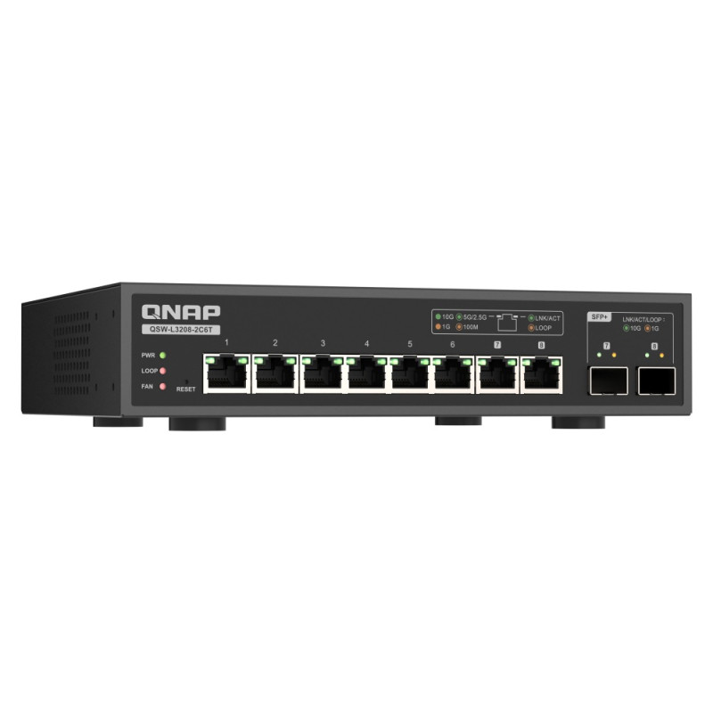 QNAP switch QSW-L3208-2C6T (6x 10GbE port, 2x 10G SFP+/NBASE-T Combo, Lite Managed)