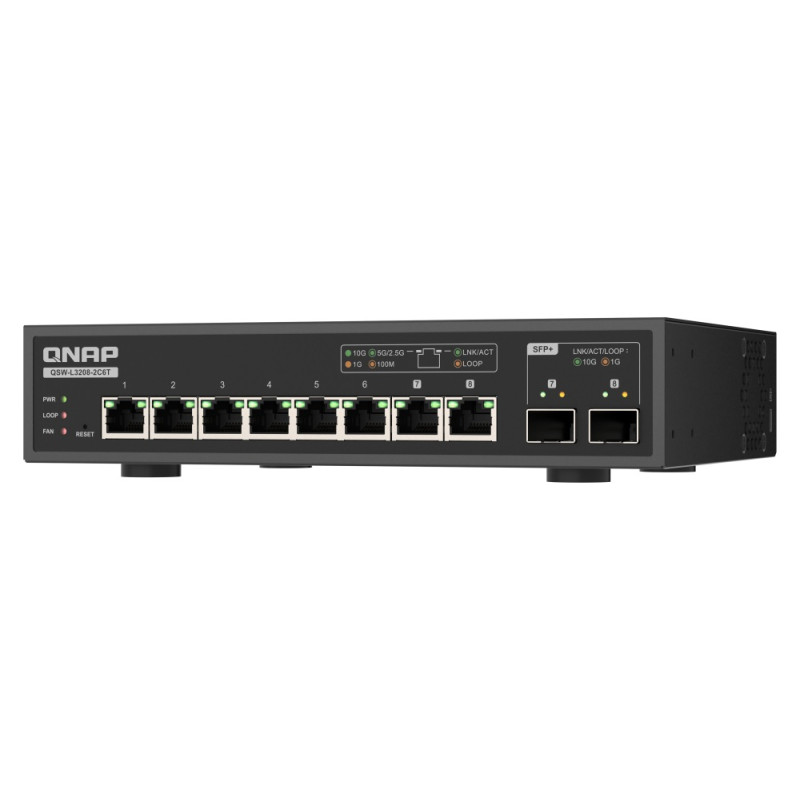 QNAP switch QSW-L3208-2C6T (6x 10GbE port, 2x 10G SFP+/NBASE-T Combo, Lite Managed)