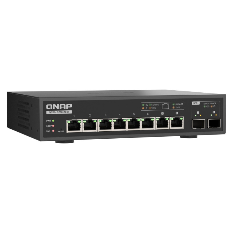 QNAP switch QSW-L3208-2C6T (6x 10GbE port, 2x 10G SFP+/NBASE-T Combo, Lite Managed)